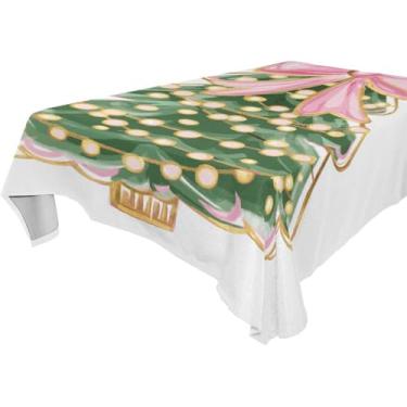 Imagem de Blueangle Toalha de mesa de árvore de Natal com laço rosa – Toalha de mesa retangular de tecido resistente a manchas e poliéster impermeável para ambientes internos e externos, 152 x 228 cm (133)