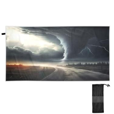 Imagem de ATTX Toalha de praia preta Tornado 79 x 188 cm - Cobertor de microfibra leve de secagem rápida e resistente à areia para piscina, ioga, academia e viagens | Esportes de banho de natação multiuso #309