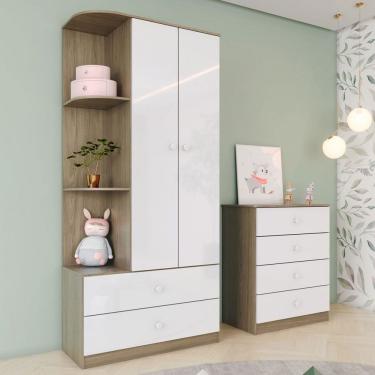 Imagem de Quarto de Bebê Completo Labirinto 2 Portas 6 Gavetas Rústico/Branco - Henn