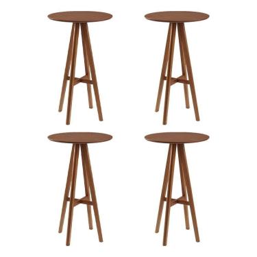 Imagem de Kit 4 Mesas Bistrô Alta Redonda Sila Base Madeira Maciça Imbuia