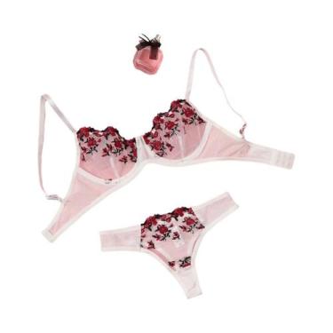 Imagem de Conjunto De Lingerie Sexy Bordada Para Mulheres, Sutiã E Calcinha Semi