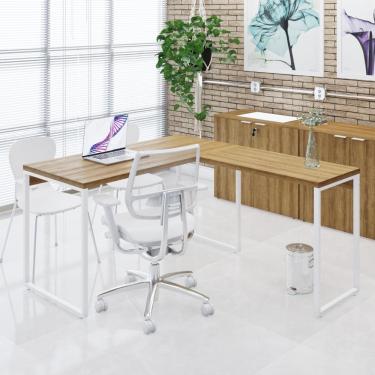 Imagem de Mesa Em L Office 135x150x75cm Kuadra Lâmina Mel - Est.branca