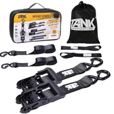 Imagem de Cintas de catraca de 2,362 kg para serviço pesado (pacote com 2), 3,8 cm × 16FT Catraca com ganchos de segurança S, alça para caminhões, reboque, quadriciclo, movimento (não retrátil) - Preto