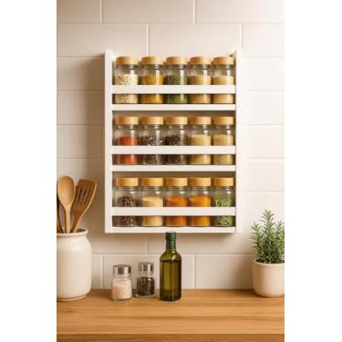 Imagem de Porta temperos de parede Prateleira para cozinha Organizador Madeira mdp branca
