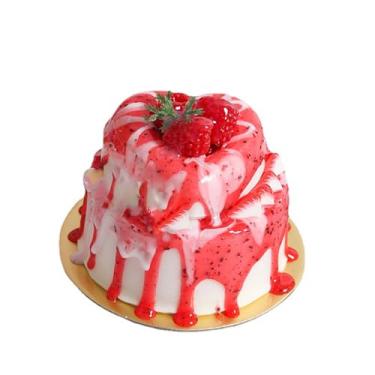 Imagem de Xiuhusha Bolo falso, sobremesa, bolo de creme artificial com geleia de morango, cupcake falso, modelo de comida falsa, bolo realista de camada dupla para decoração e exibição de fotografia