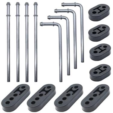 Imagem de Ganluuree Conjunto de 16 peças de haste de escapamento de borracha, resistente, 10 mm, haste de 90° 7,15.2 cm de comprimento + cabide reto de 25,4 cm de comprimento para silenciador, aço suave