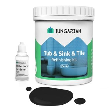 Imagem de Jungarian Kit de retoque de banheira e azulejo 1000 ml, tinta de bancada de baixo odor, tinta de pia de chuveiro para banheiro e cozinha, preto semibrilho de 50 a 55 m²