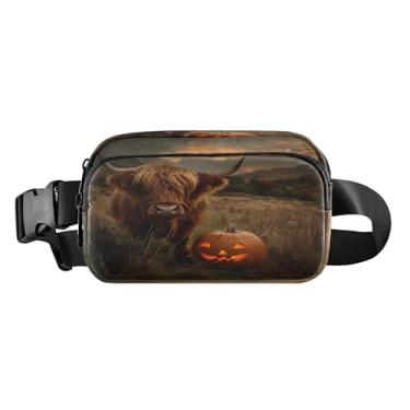 Imagem de CEBUGI Pochetes de caminhada para homens e mulheres, pochetes modernas de vaca Highland de Halloween, resistentes à água, com cinto ajustável para treino, viagem, corrida