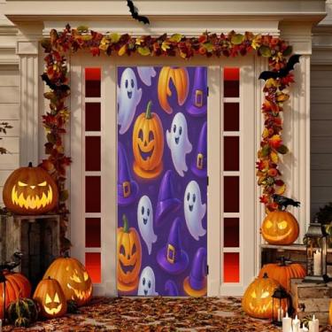 Imagem de Wassud Decoração de capa de porta de abóbora travessa, faixa interna para área externa, decoração de casa de varanda, grande decoração de porta da frente 96 x 98 polegadas