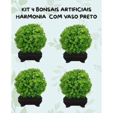 Imagem de Genérico, Kit 4 Arvores Bonsais Artificiais Harmonia Vaso Preto – Elegância Compacta para Seu Espaço