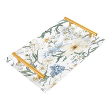 Imagem de Wassud Bandeja de banheiro com alças flores frescas organizador de perfume de acrílico para banheiro cozinha balcão 30 x 20 cm