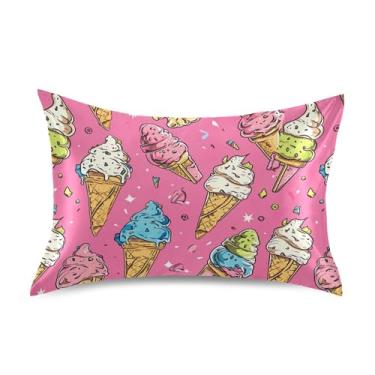 Imagem de xigua Fronha de cetim de sorvete de desenho animado para cabelo e pele lavável à máquina almofada de cetim antiderrapante refrescante capa de travesseiro de cama padrão com fecho de envelope, 51 cm x