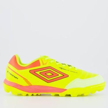 Imagem de Chuteira Umbro X-Comfort Society Amarela Neon e Coral, 41