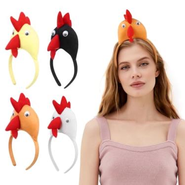 Imagem de SEWACC 4pcs Chicken Headbands Easter Chick Hair Hoops Creative Hair Decoration Rooster Headpiece Plush Animal Headbands for Party Favors (Random Color)