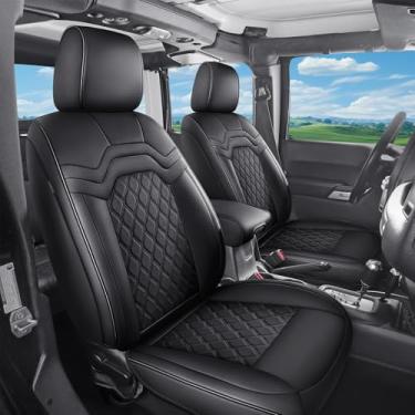 Imagem de Huidasource Tacoma Capas de assento pretas conjunto completo, cobertura total de couro capa de almofada de assento de carro ajuste personalizado para Toyota Tacoma 2005-2015 cabine dupla/tripulação