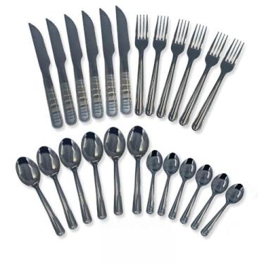Imagem de Jogo de Talheres em Aço Inox, 24 Peças, Garfos e Facas para Bar, Restaurante e Buffet