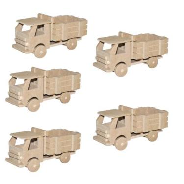 Imagem de Kit 5 caminhão caminhãozinho caçamba carroceria madeira brinquedo arte