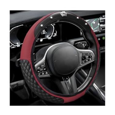 Imagem de MUQIDA Capa de volante de carro brilhante, capas de volante de couro elástico antiderrapante de 38 cm, protetor de roda de strass de cristal brilhante para mulheres e meninas (vinho vermelho)