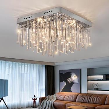 Imagem de Luminária de Teto Moderna de Cristal com Acabamento Cromado e Prateado | Lustre Embutido para Corredor, Cozinha, Sala, Quarto, Banheiro e Entrada (Quadrado 40cm)