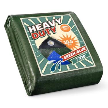 Imagem de RAINDEWAY Lonas resistentes à prova d'água 2,8 x 3 m, lonas impermeáveis de 10,5 mil para ambientes externos, capa de lona de poliéster multiuso com ilhós de metal e bordas reforçadas, verde/azul