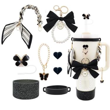 Imagem de Conjunto de acessórios de copo Stanley para copo de 1,134 g e 850 g, incluindo alça de alça de garrafa de água, chaveiro de laço, anel de copo, botas de silicone brilhante, topo de palha de borboleta