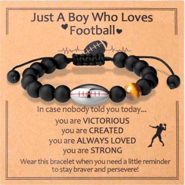 Imagem de NUKAYAI Pulseira de futebol, basquete, futebol, beisebol, presentes para meninos, 14 cm a 20 cm, presentes de aniversário e Natal para meninos e adolescentes, 5.5"-7.9", Pedra, Sem Pedra Preciosa