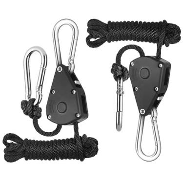 Imagem de Pacote com 2 cordas ajustáveis de 1/10.2 cm com catraca de engrenagem de metal, cada corda de 2,4 m de comprimento, capacidade de 136 kg por par para veículosReboque, fixação de bagagem e suspensão de