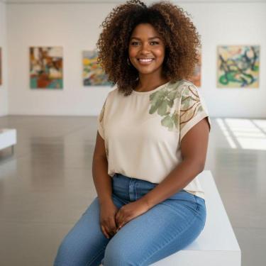 Imagem de Blusa Feminina de Viscose Estampada com Gola Redonda e Manga Morcego Cereja Rosa-Feminino