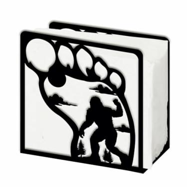 Imagem de SUPERDANT Sasquatch Pegadas Suporte de guardanapo para mesas Wild Man Suporte de guardanapos de metal de pano de mesa suporte de papel de seda dispensador de guardanapo independente para cozinha