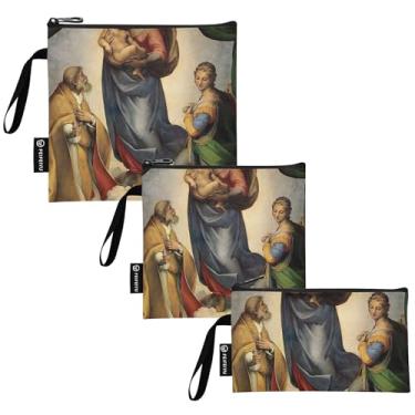 Imagem de Raphael Painting Sistine Madonna Sacos de Lanche Reutilizáveis e Saco de Sanduíche Sacos de Armazenamento de Alimentos de Tecido Lavável com Zíper para Estudantes (conjunto de 3: P/M/G)