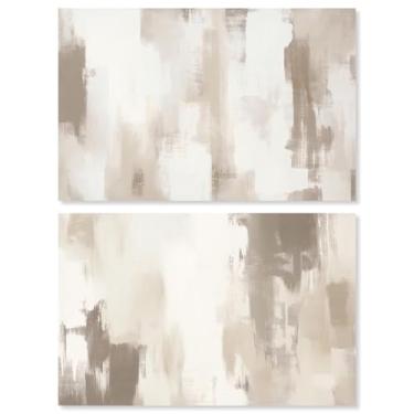 Imagem de Conjunto de 2 arte de parede para sala de estar abstratos de sala de estar de luxo neutro por Art Remedy, envolto em galeria, 76 x 50 cm