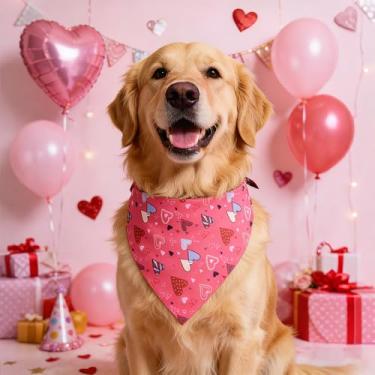 Imagem de Bandanas de Dia dos Namorados Gato Cachorro Amor Coração Cachecol Triângulo para Filhote de Cachorro Gatinho Babadores para Cães Gatos Rosa Amor Babadores Cachecóis Acessórios para Cães Médios Gatos