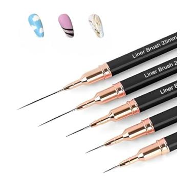 Imagem de Pincéis metálicos para unhas, conjunto de 5 pincéis de delineador, pintura de gel UV para linhas longas, detalhes finos, tamanhos 4/8/12/20/25 mm (rosa)