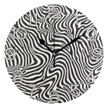 Imagem de GAIGEO Relógio de parede analógico decorativo moderno alimentado por bateria relógio de escritório cozinha decoração de parede sala de estar preto branco ondulado listrado zebra, 25 cm, ponteiros