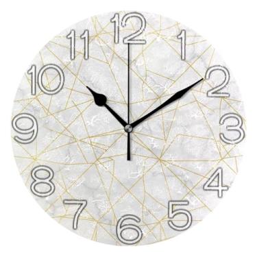 Imagem de GAIGEO Relógio de parede analógico decorativo relógio de cozinha bonito redondo sem tique-taque silencioso, decoração de parede moderna sala de estar branco textura de mármore abstrato, 25 cm