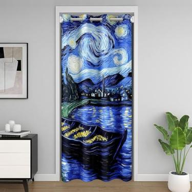 Imagem de Cortina de porta de casa do lago (1 painel), cortina de privacidade de porta noturna luar para crianças, meninas, meninos, arte a óleo, abstrata, triplo, cortinas de porta de armário, decoração de
