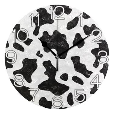 Imagem de GAIGEO Relógio de parede analógico decorativo operado por bateria relógio de cozinha fofo, decoração de parede de sala de estar moderna, estampa de vaca preta e branca, 25 cm, ponteiros dourados