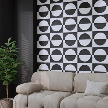 Imagem de MidModArt Painéis de parede decorativos modulares de PVC para sala de estar, lobby, quarto, 12 peças, meio círculo, branco, acabamento branco fosco