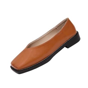 Imagem de Tênis feminino casual, versátil, legal, atraente, leve, boca rasa, French Mary, sola macia, flocado, retrô, moderno, Marrom, 35