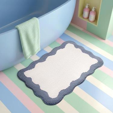 Imagem de GRANNY SAYS Tapetes de banheiro ondulados azuis profundos, 61 cm x 40 cm, tapetes de banho antiderrapantes para banheiro, tapete de banho de microfibra absorvente de pelúcia ultra macio, lindo tapete