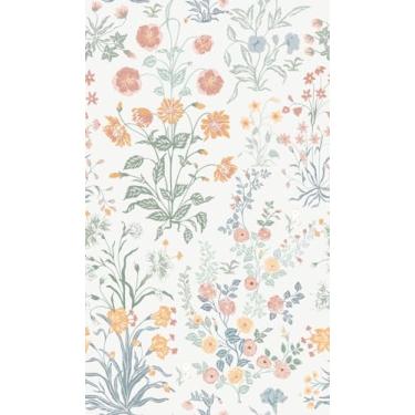 Imagem de Fiula Papel de parede colorido papel de parede verde e amarelo folhas de flores Boho papel de parede autoadesivo descasque e cole papel de contato removível para locatário cobertura de quarto de