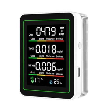 Imagem de Asixxsix Monitor de Qualidade do Ar, Detector Portátil 5 em 1 em Tempo Real com Monitor de CO2, HCHO, TVOC, Temperatura e Umidade, Detector Profissional de Qualidade do Ar para Casa