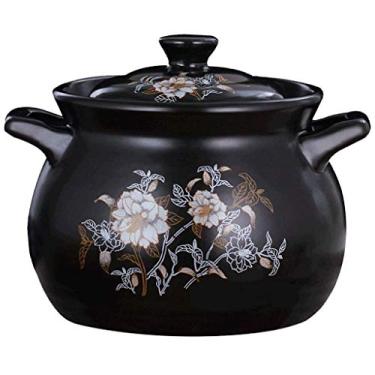 Imagem de Panelas, panela de forno de ferro pré-temperada com tampa e alças Caçarola Fogão a gás doméstico Panela de sopa Caçarola de cerâmica resistente a altas temperaturas Panela de ensopado de restaurante