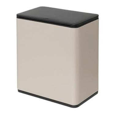 Imagem de Caixote do lixo fino para banheiro, cesto de lixo de metal moderno com tampa superior de prensa, caixote do lixo estreito de 8 litros com forro removível balde de lixo