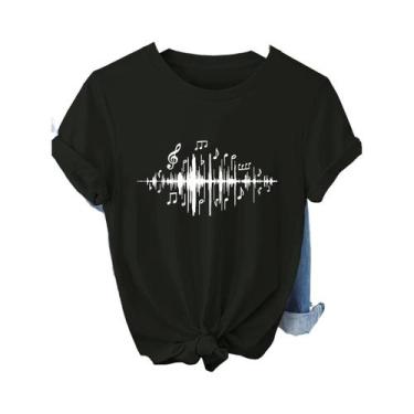 Imagem de Camiseta Gráfica Musical Feminina Rosa Suave, Roupas Casuais De Verão,