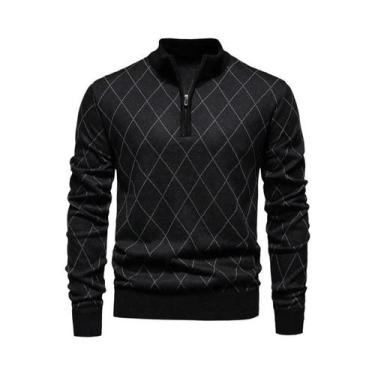 Imagem de Suéter Masculino De Tricô Com Meio Zíper Casual Esportivo Para Golfe O