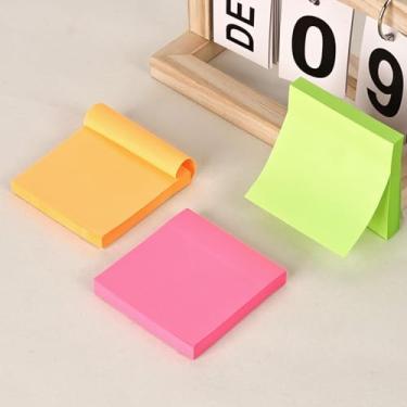 Imagem de 3 pacotes de notas adesivas 7 x 7 cm, almofadas autoadesivas de cores brilhantes, fáceis de colocar para casa, escritório, caderno, 100 folhas/bloco (verde, rosa, laranja)