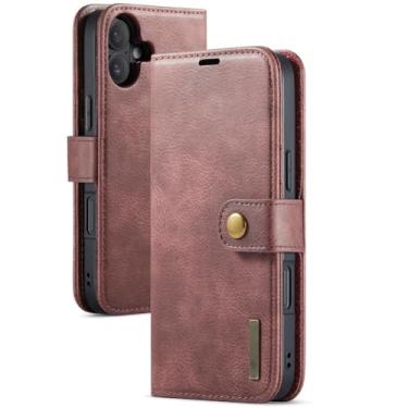 Imagem de Genérico Capa com tampa para iPhone 17/17 Air/17 Pro/17 Pro MAX, capa de couro retro de negócios com ranhuras para cartões, função de suporte, tipo carteira removível magnética (Red, 17)