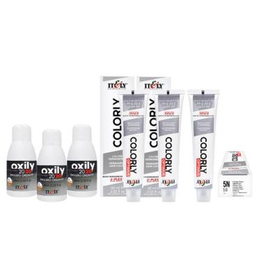 Imagem de Itely  Kit c/3 Tintas Colorly 5N Castanho Claro 60 ml + 3 Oxily 20 Vol