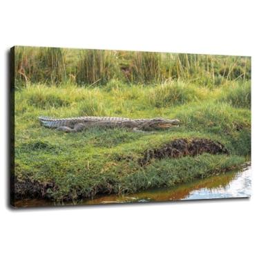 Imagem de Pôster de crocodilos répteis impressões em tela arte de parede perigosa para casa 1 painéis decorações com moldura 30.5 cm x 20.3 cm